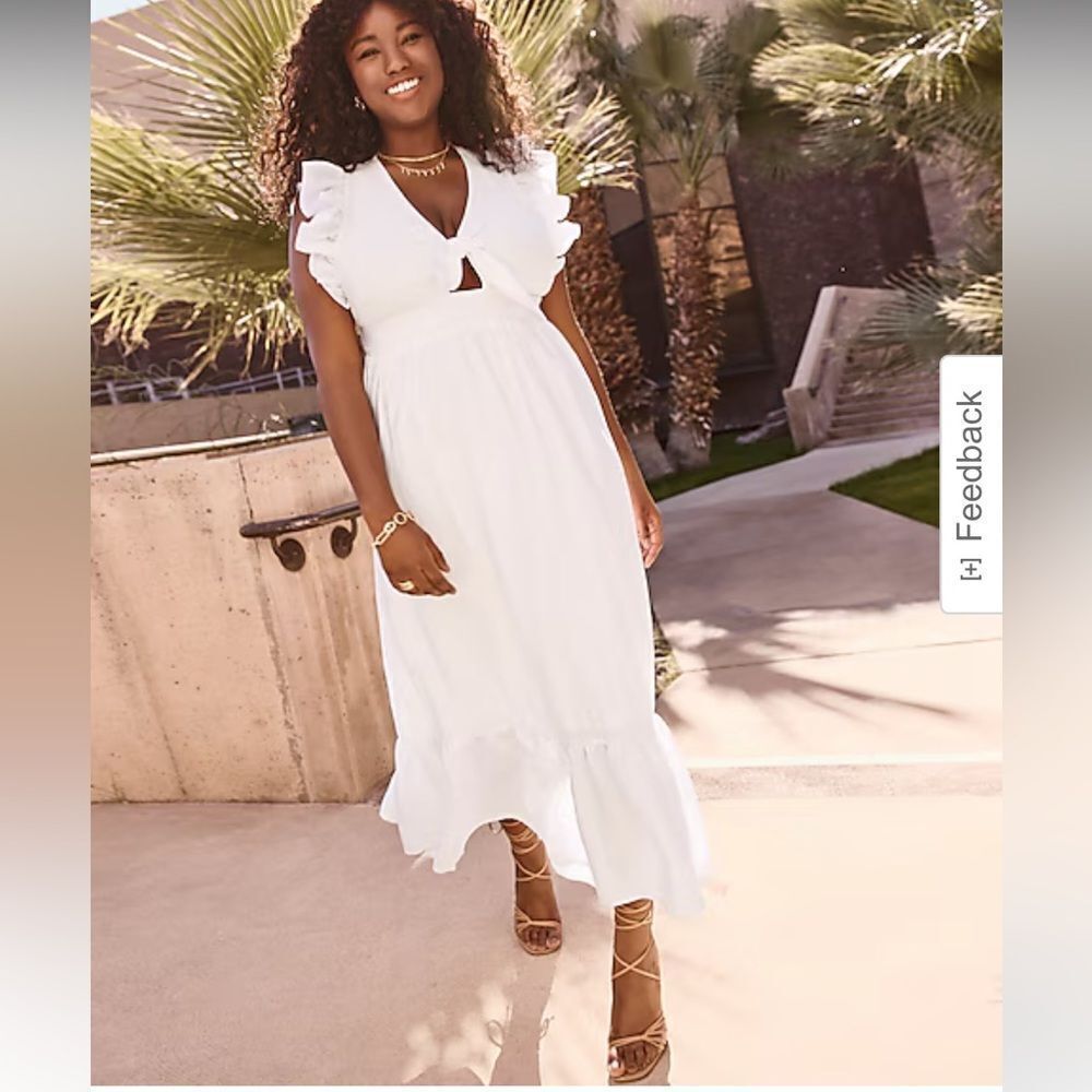 Express white 100% cotton midi lined dress XS ruffle